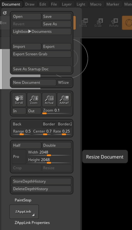 how to resize document zbrush